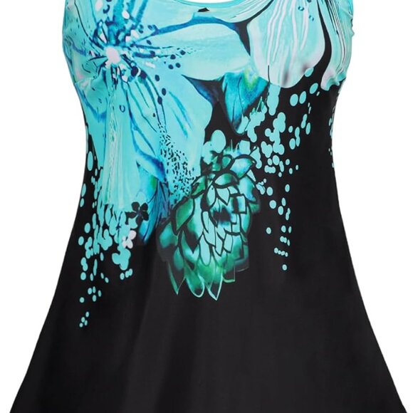 Breathable Women's Tankini - Tummy Control Bathing Suit with Flowy Overlay - Picture 1 of 6